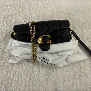 Coach Black Quilted Clutch with Gold Chain
